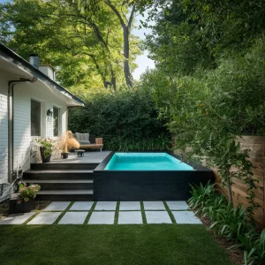 mini elevated swimming pool in a small yard 