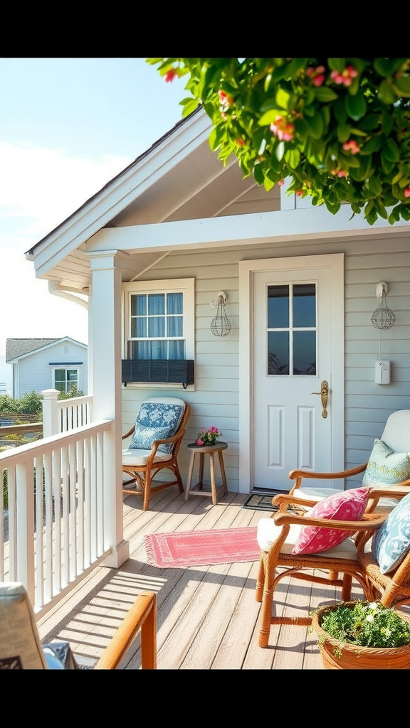 Charming guesthouse porch with comfy chairs and decorative plants