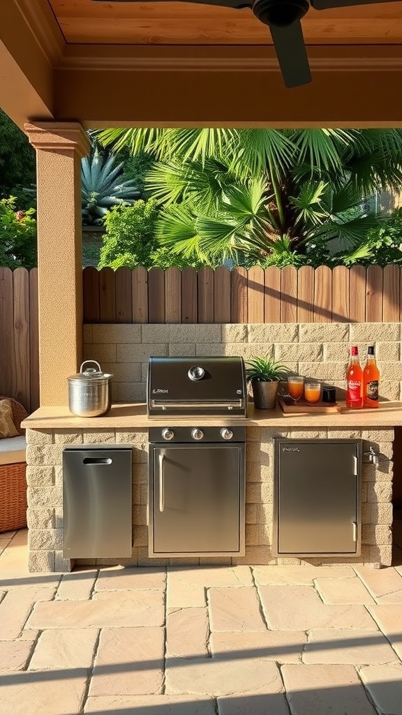 Outdoor kitchen beverage station featuring an ice maker and stylish layout