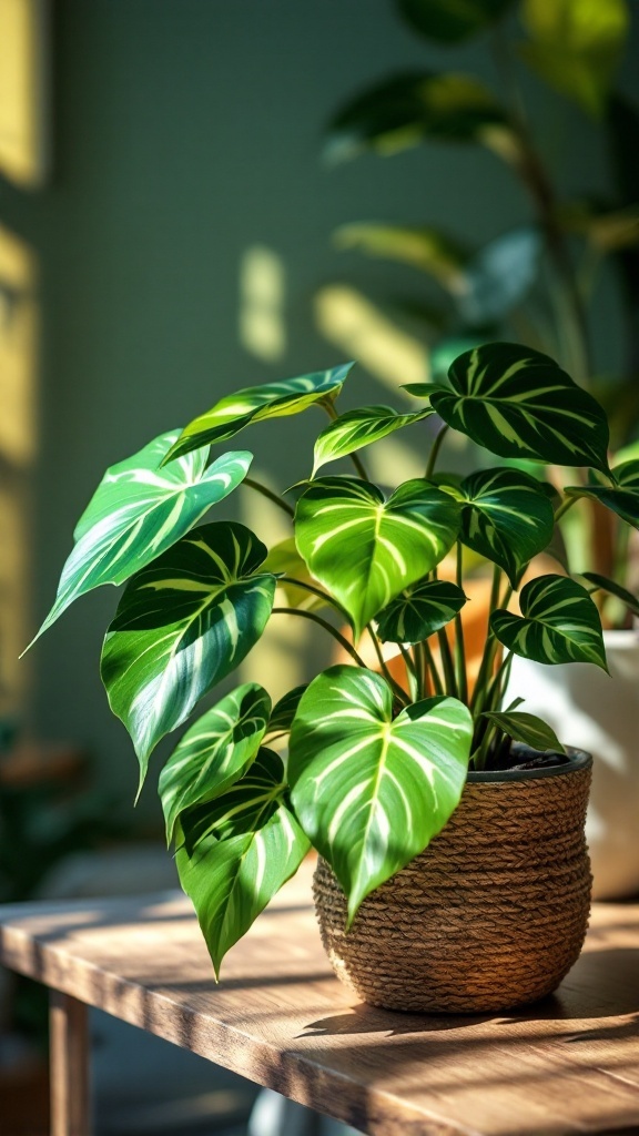 Maple-Leaf Calathea plant on a wooden table