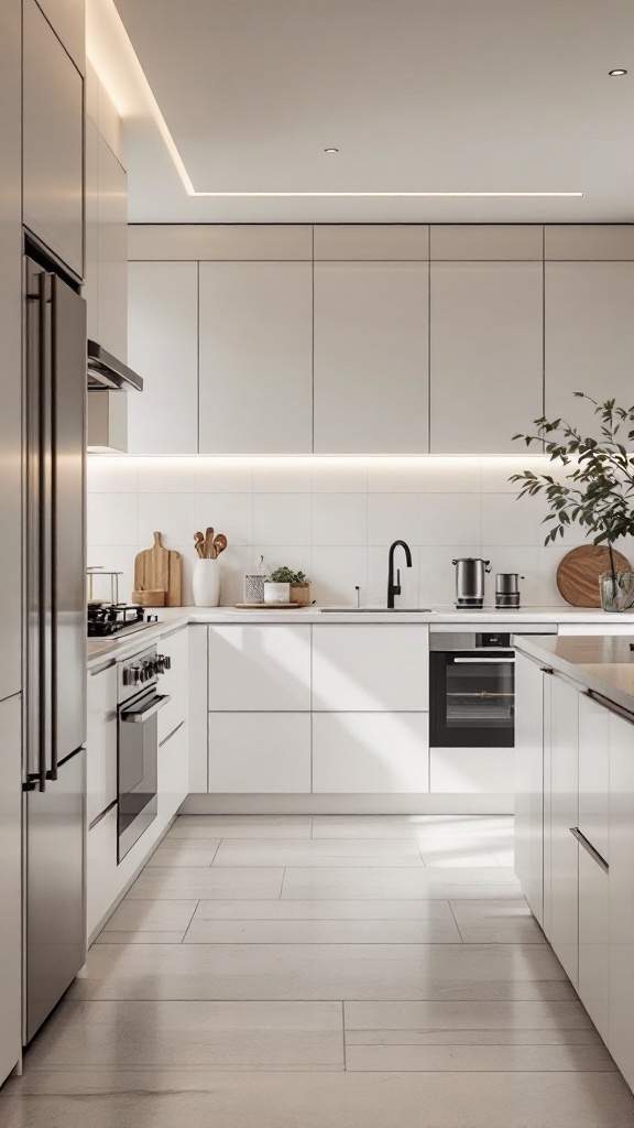 Modern kitchen with seamless cabinetry and integrated appliances.