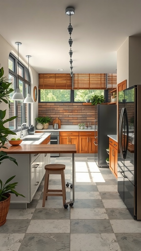 An outdoor kitchen featuring a modern layout with quartz countertops, a rustic pizza oven, and a covered gazebo.