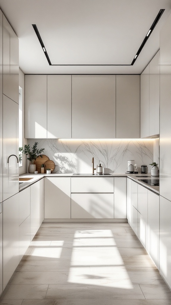 A modern kitchen featuring sleek minimalist cabinets.