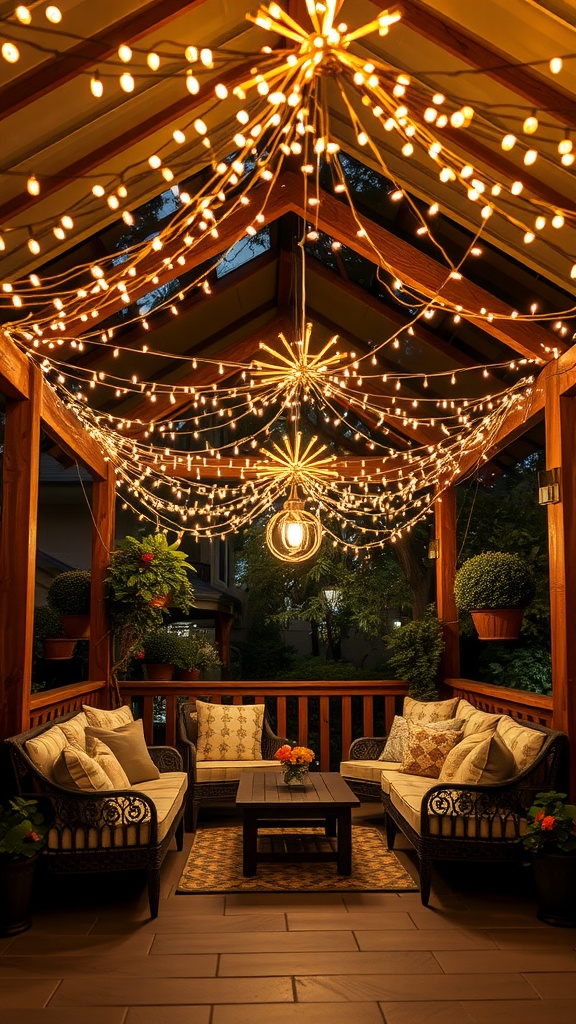 Patio with a canopy of twinkling fairy lights