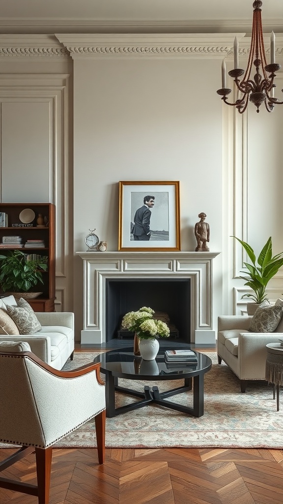 A cozy Wabi Sabi living room featuring soft furniture, art, and natural elements.