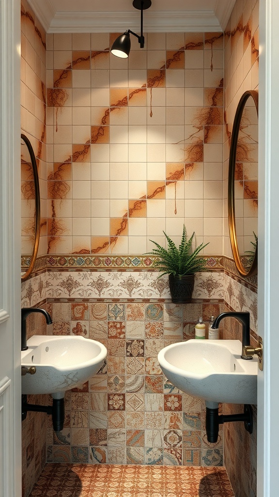 Aesthetic bathroom featuring artisan tiles and handcrafted elements