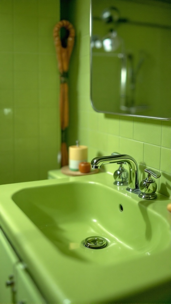 Avocado green sink in a retro-style bathroom