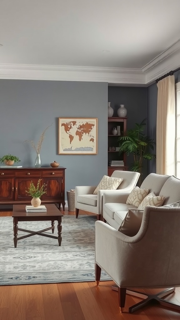 A cozy Wabi Sabi inspired living room with imperfections that add character.