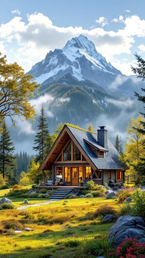 Charming A-Frame cottage surrounded by nature and mountains.