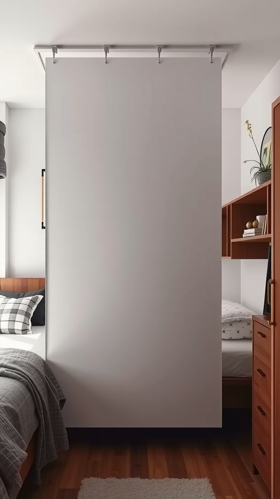 A sleek room divider in a stylish dorm room setting