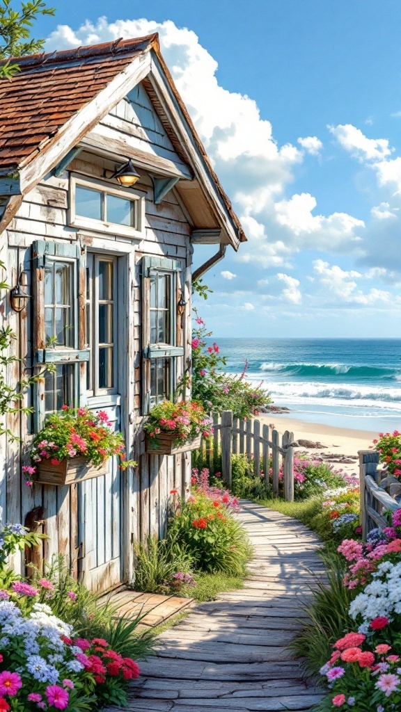 Coastal cottage with flower gardens and ocean view