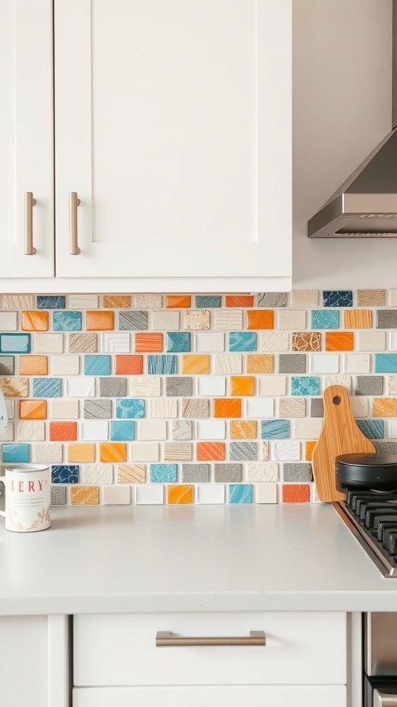 Colorful tile backsplash in a small kitchen