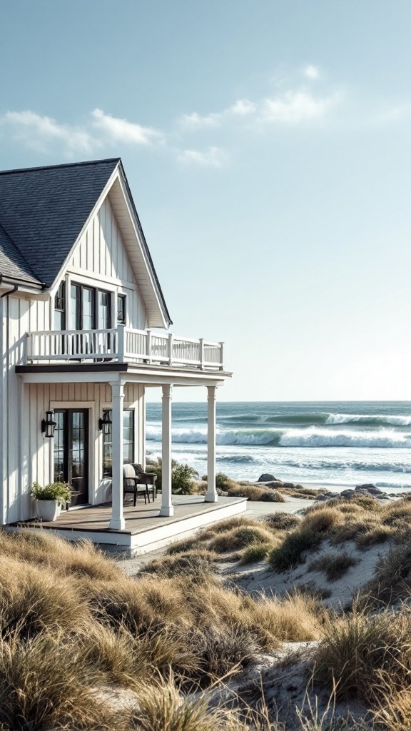 A charming farmhouse by the sea with a porch overlooking the ocean