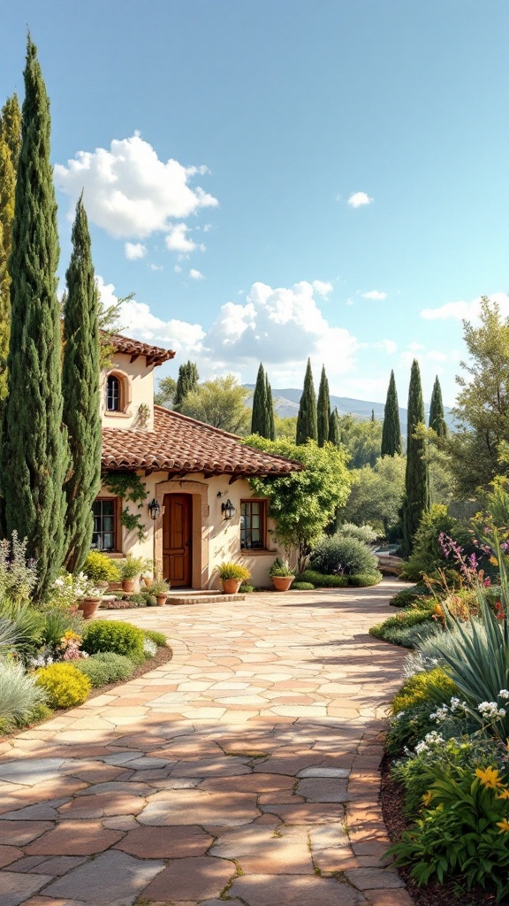 A rustic Spanish farmhouse with a terracotta roof and beautiful garden.