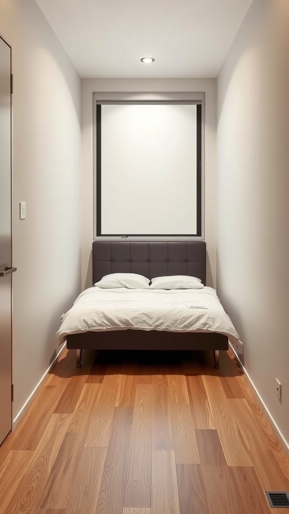 Small bedroom with a bed placed against the wall and a window.