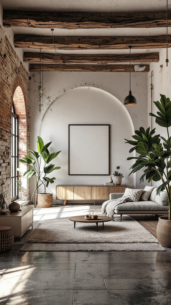 Stylish loft with exposed beams and modern decor in a historic Spanish building.