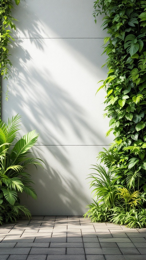 A lush plant wall with ferns and greenery creating a vibrant indoor atmosphere