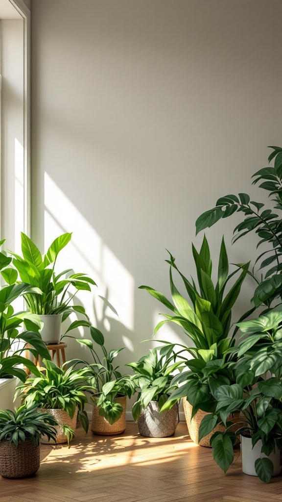 Lush green indoor plants in a cozy room