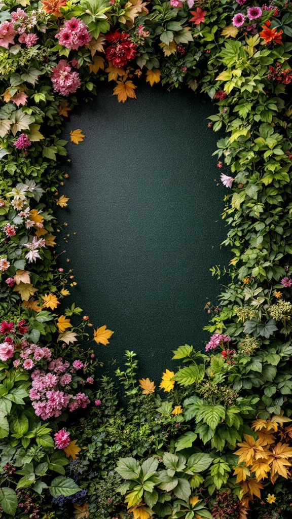 A vibrant plant wall showcasing seasonal flowers and greenery.