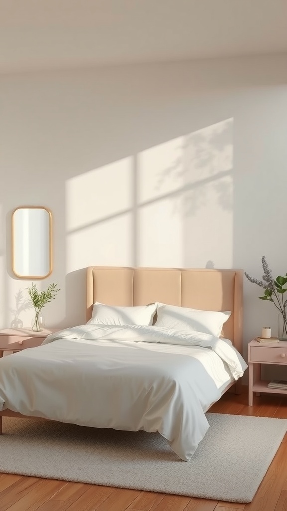 A calming bedroom decor with soft colors and natural light.