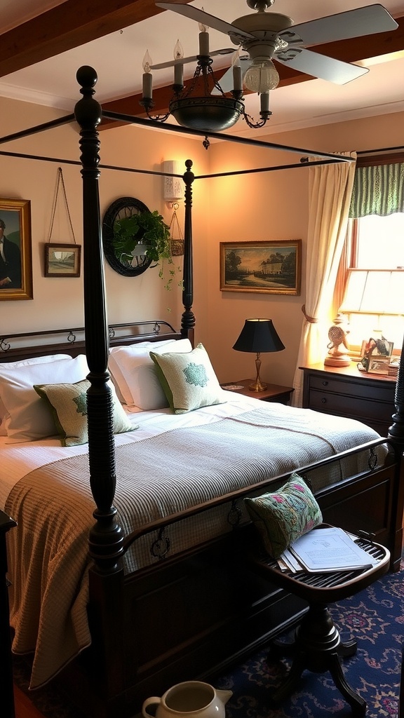 Cozy guest suite featuring warm colors and personal decorative touches.