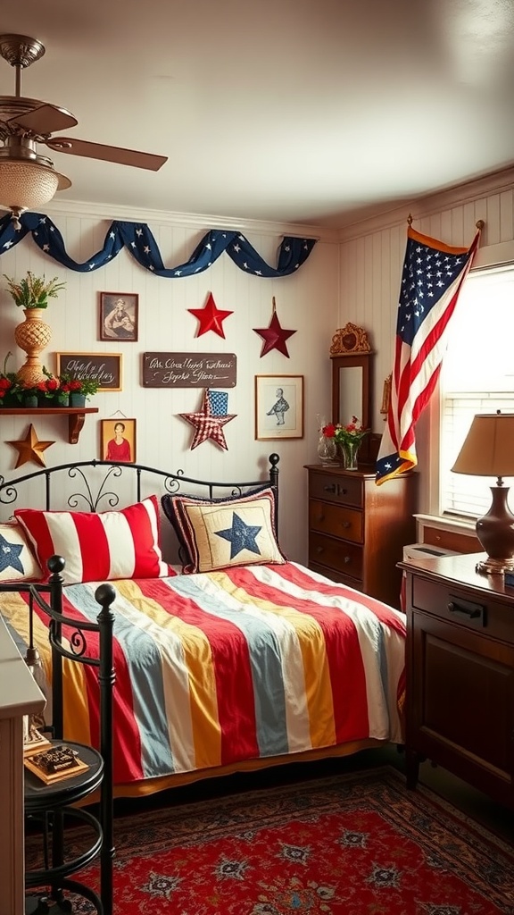 A teen boy's bedroom featuring a Classic Americana design with red, white, and blue decor.