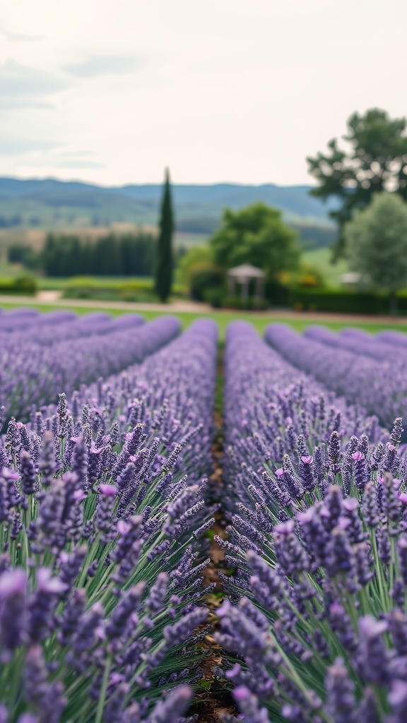 Lavender fields in bloom, creating a romantic atmosphere
