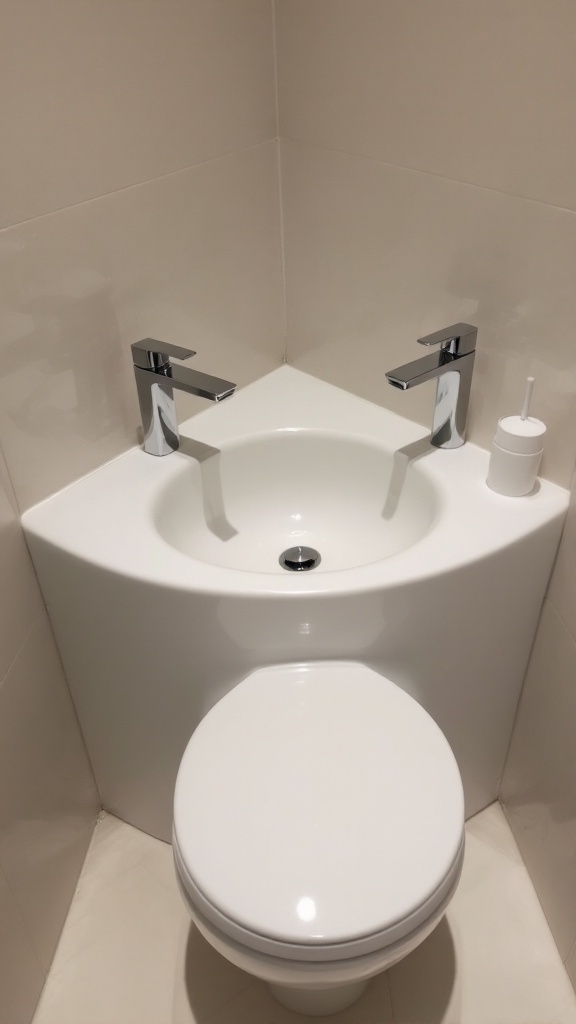 Compact corner sink in a small toilet space.