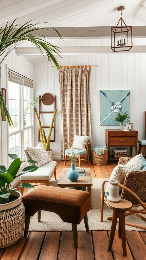 Coastal cottage living room with natural materials and a comfortable atmosphere