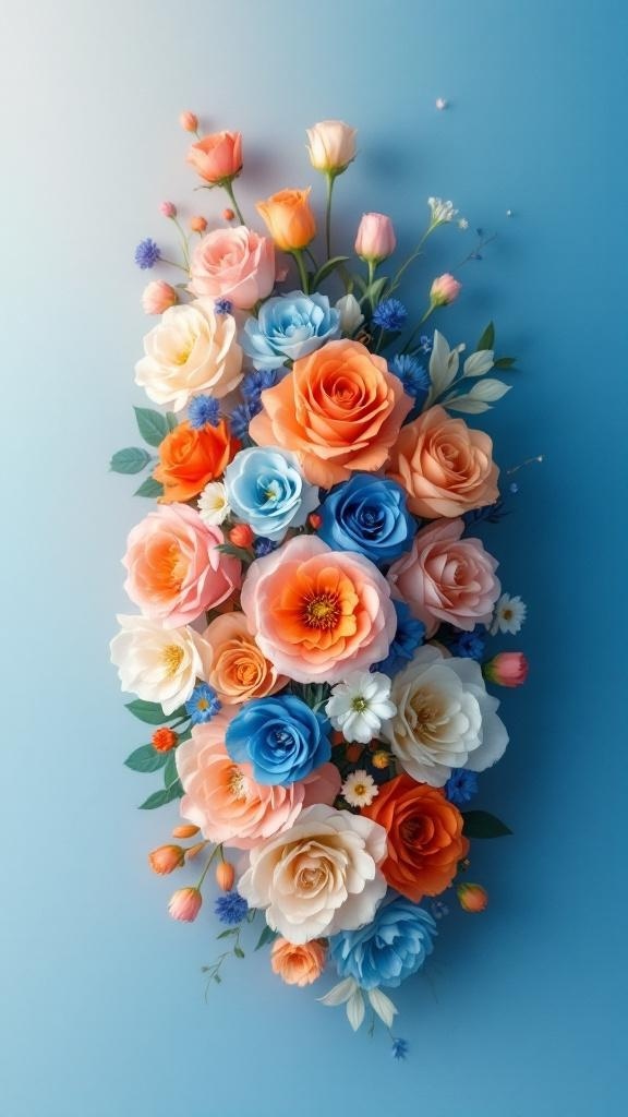 Blue and orange ombre floral design with wildflowers