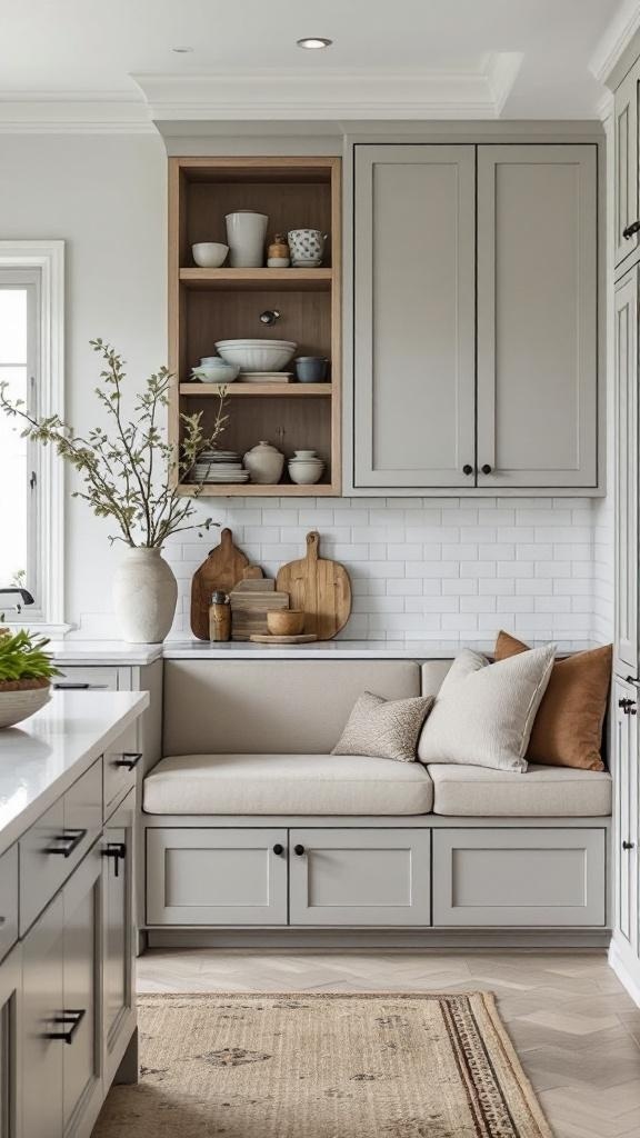 Cozy kitchen corner with integrated seating and cabinetry