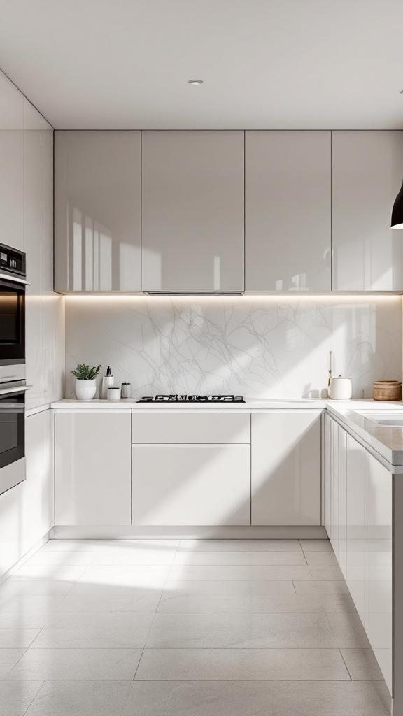 Modern kitchen with high-gloss cabinet finishes and sleek design.