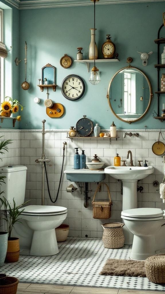 A retro bathroom featuring vintage fixtures and decor.