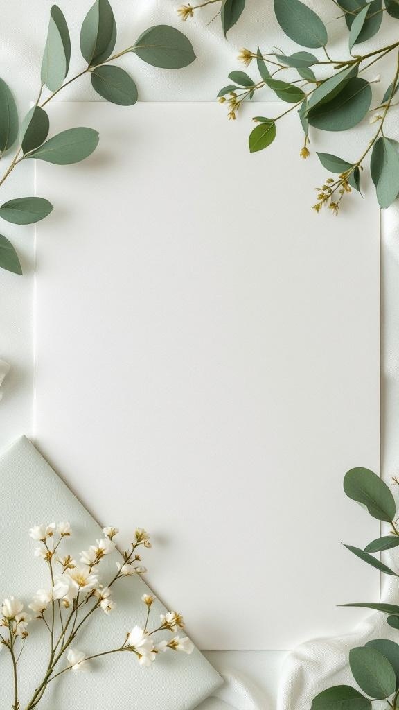 Sage green and gold wedding invitation suite with floral accents.