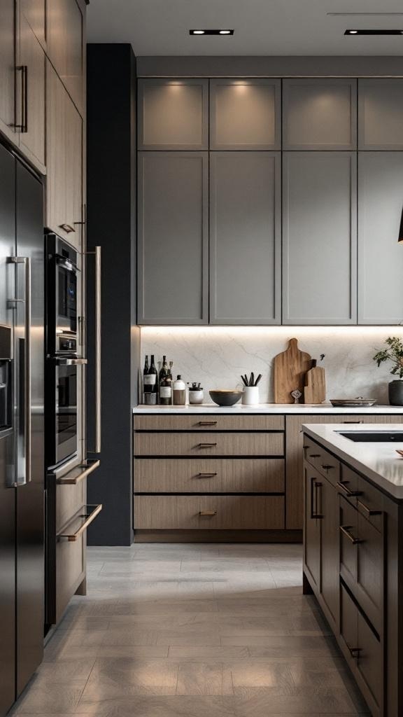 Modern kitchen with smart technology integrated into cabinets.
