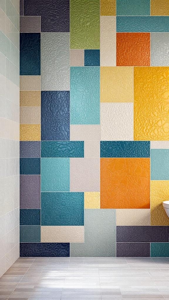 Colorful textured wall tiles in a modern bathroom