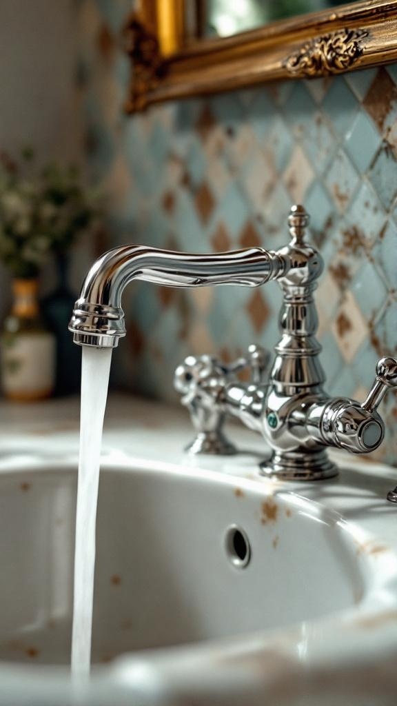 A unique faucet design in a vintage bathroom setting.