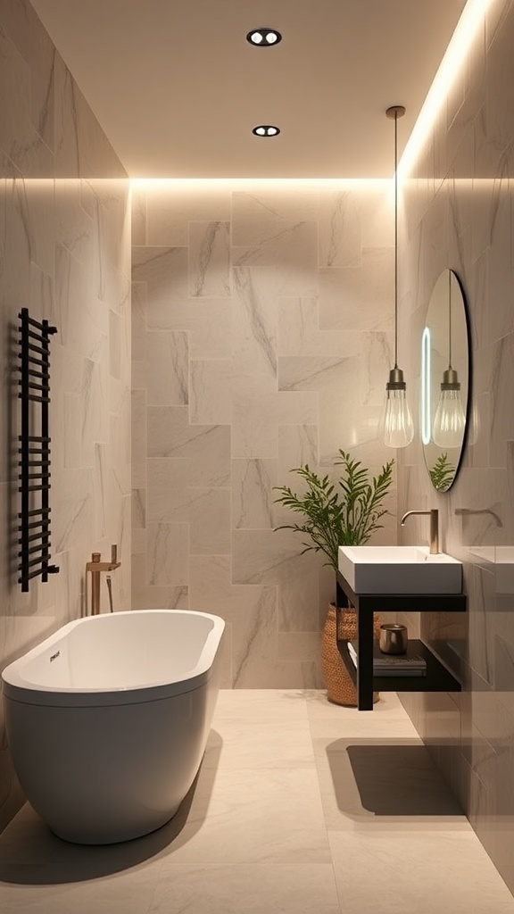 Modern bathroom with creative lighting solutions