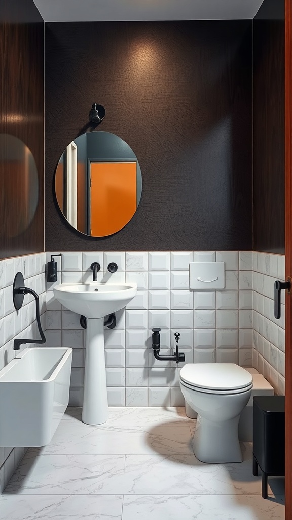 Modern bathroom with bold fixtures and fittings.