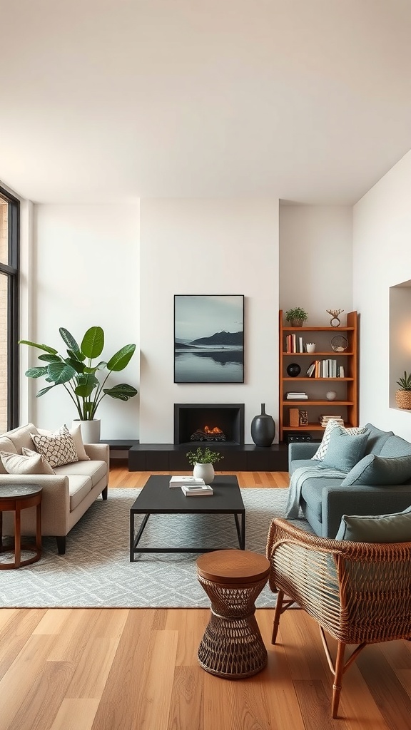 Cozy living room with comfortable seating and a coffee table, perfect for casual entertaining.