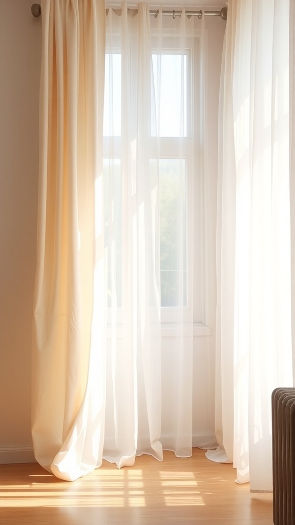 Light and airy curtains in soft cream and white colors, creating a dreamy atmosphere.