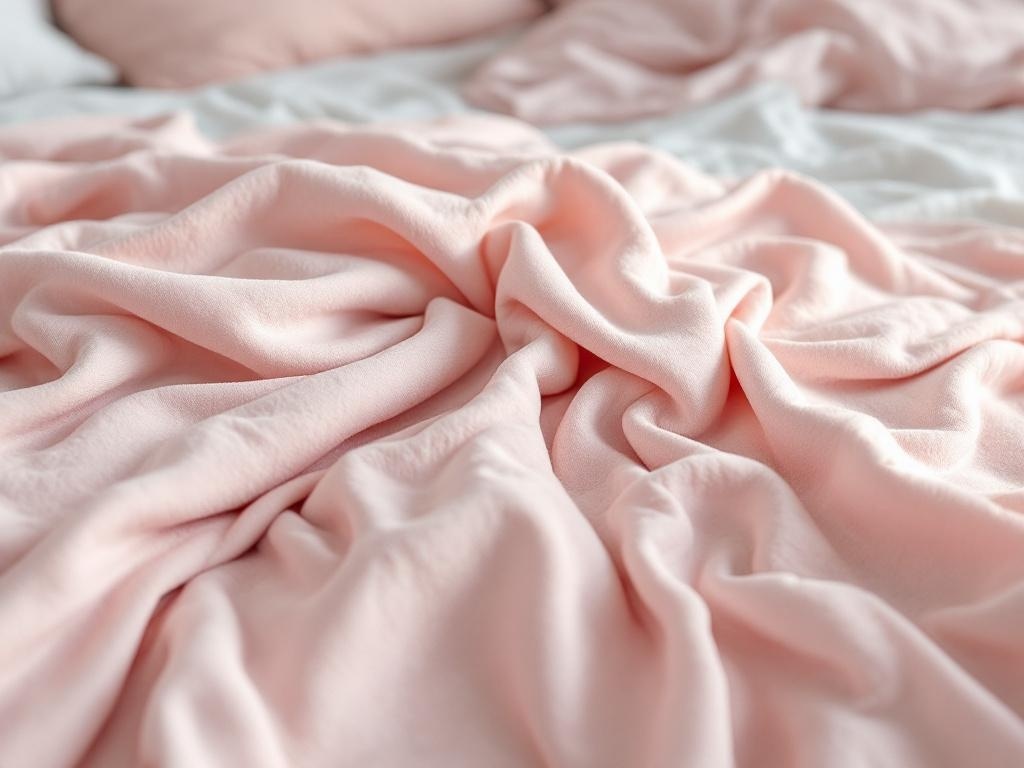 Soft light pink throw blanket on a bed