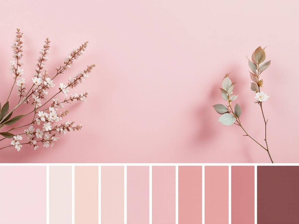 A light pink background with flowers and a coordinated color palette of pink shades.