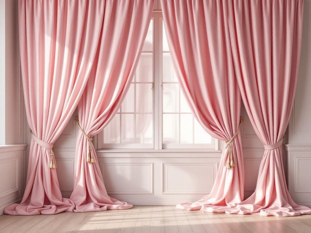Light pink curtains elegantly framing a window in a master bedroom