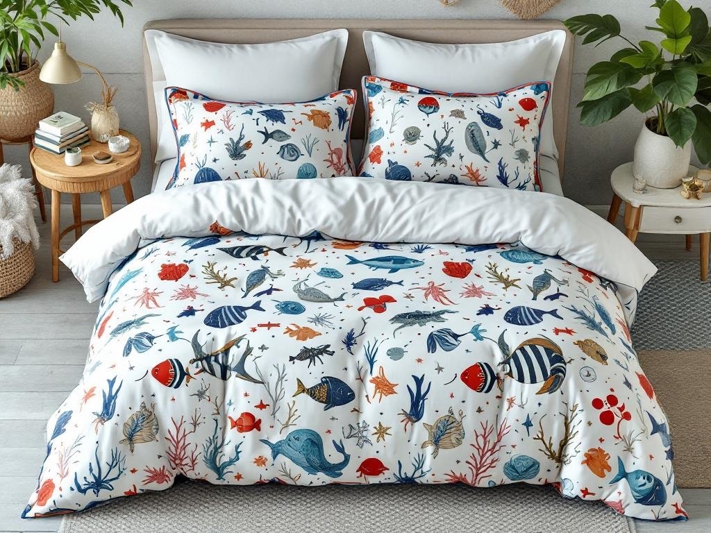 Under the sea bedding with colorful fish and sea creatures