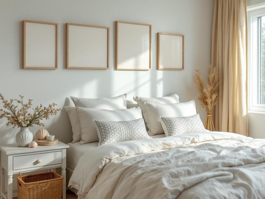 Coastal bedroom decor featuring seashell accents