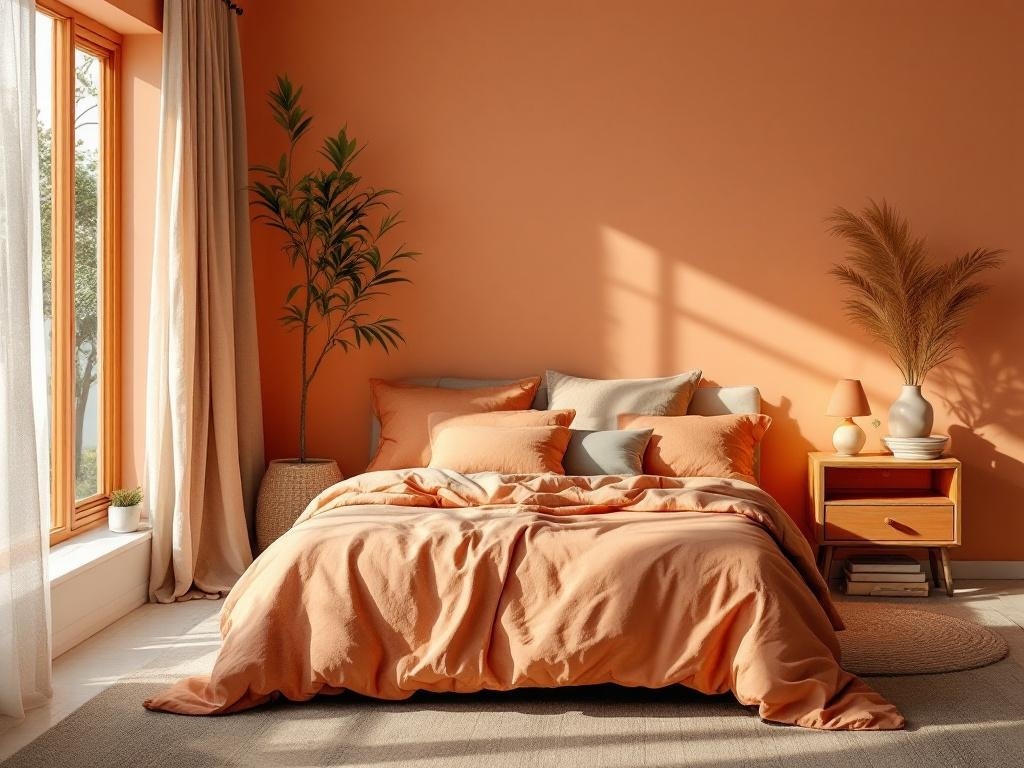 Cozy coastal bedroom with sunset-inspired colors