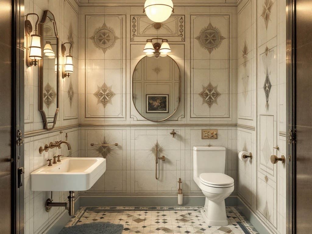 Art Deco inspired bathroom with geometric patterns and elegant fixtures