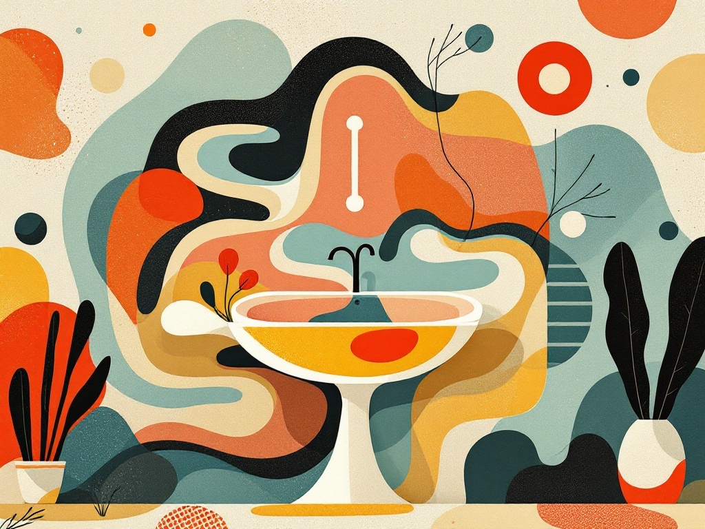 A colorful and artistic sink design with abstract shapes and vibrant colors.