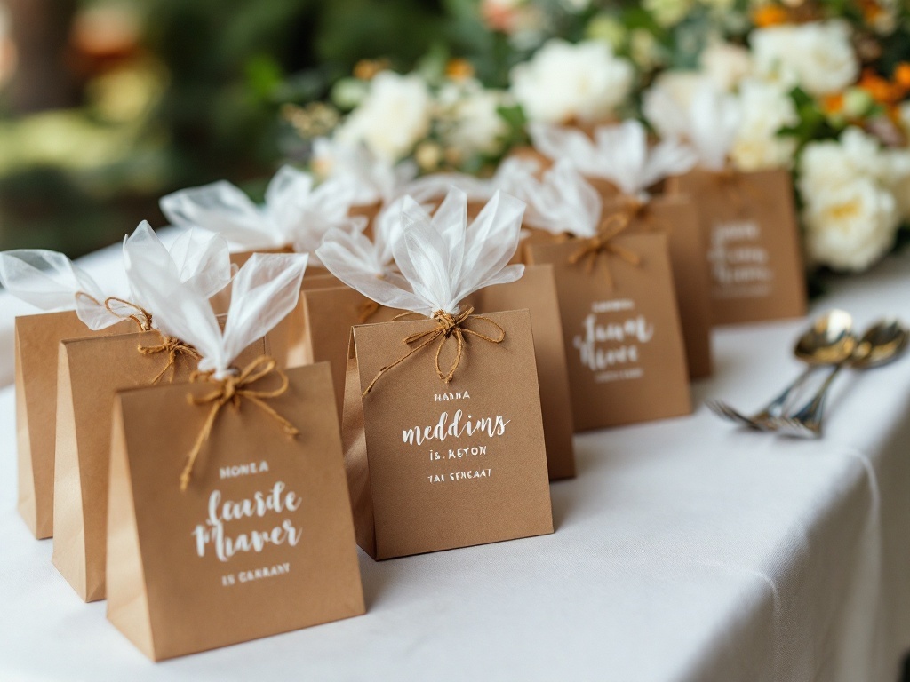 Personalized gift bags for wedding guests with handwritten messages